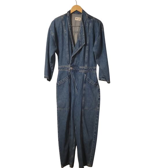 Etica Liv Asymmetrical Denim Jumpsuit Womens S Utility Deep VNeck Ethically Made - Picture 2 of 11